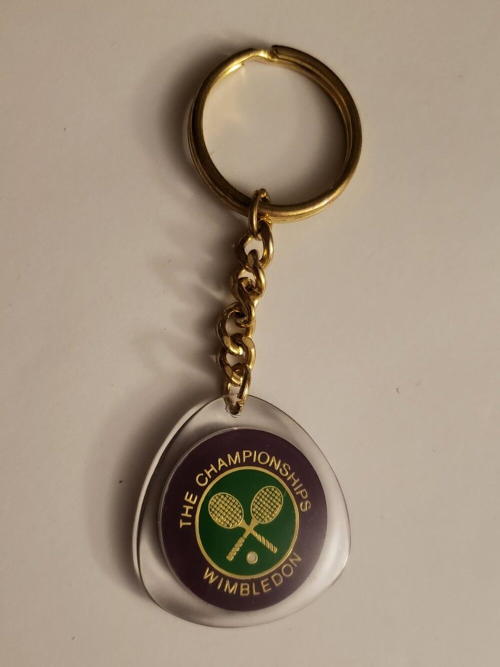 Vintage Wimbledon The Championships Key Ring Keychain Tennis Match Green Clear